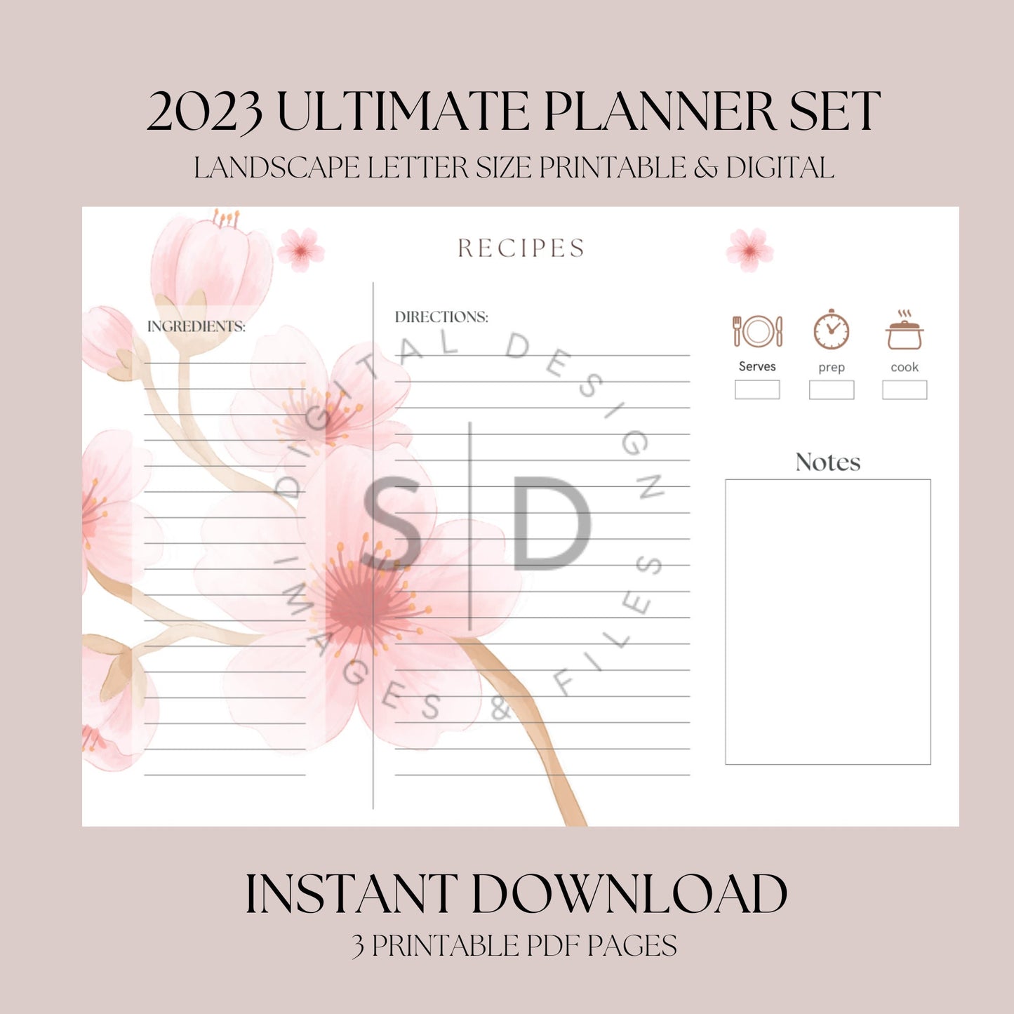 Cherry Blossom Meal Planner Printable