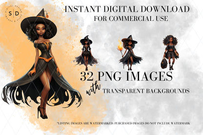 Black Witch Clip Art Bundle (32 Images)