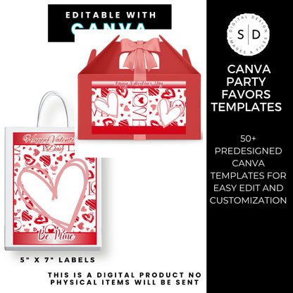 Hearts Valentines Party Favors Templates Bundle