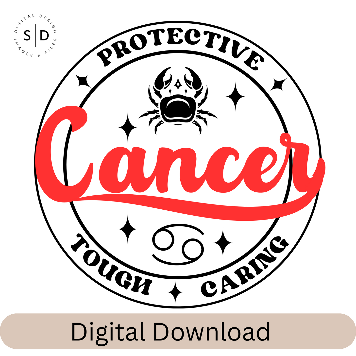 Cancer Zodiac Sign Round Frame Retro SVG