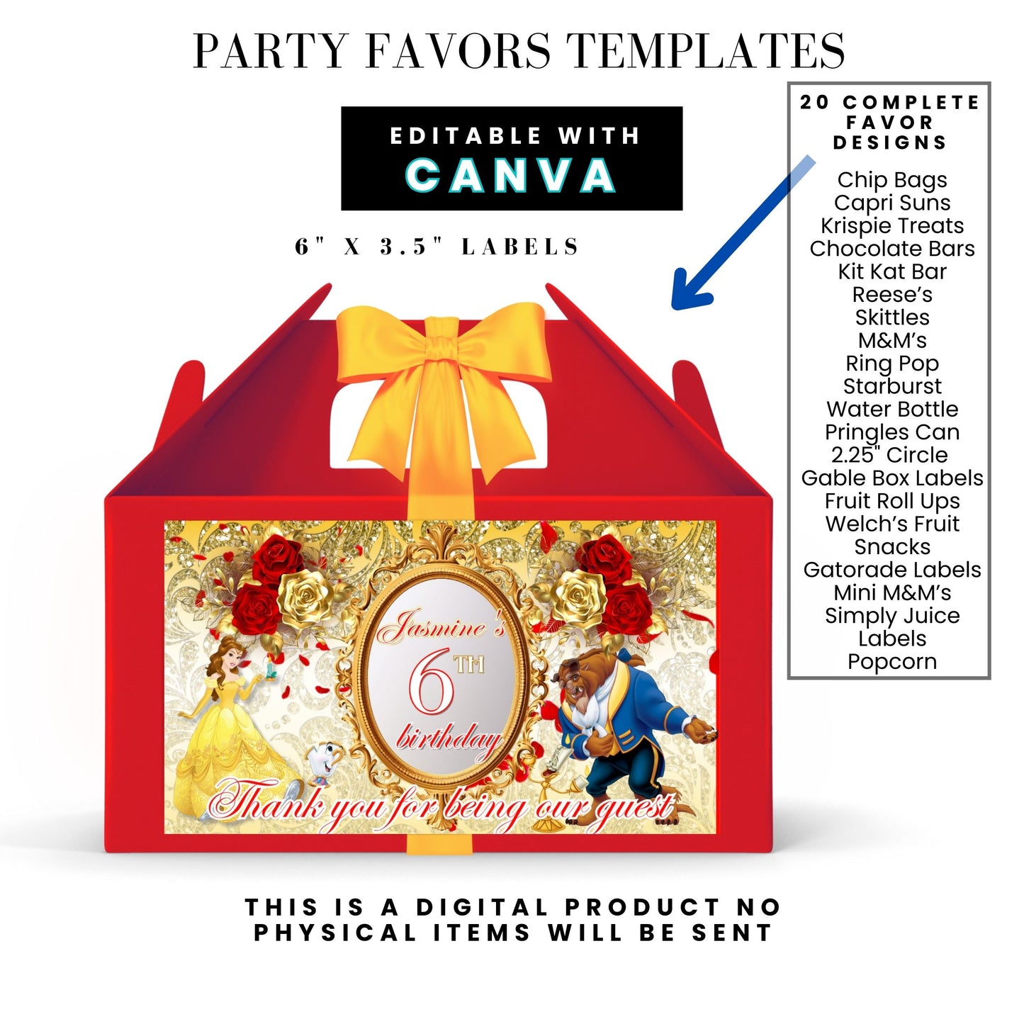 Be Our Guest Belle Party Favor Templates Bundle