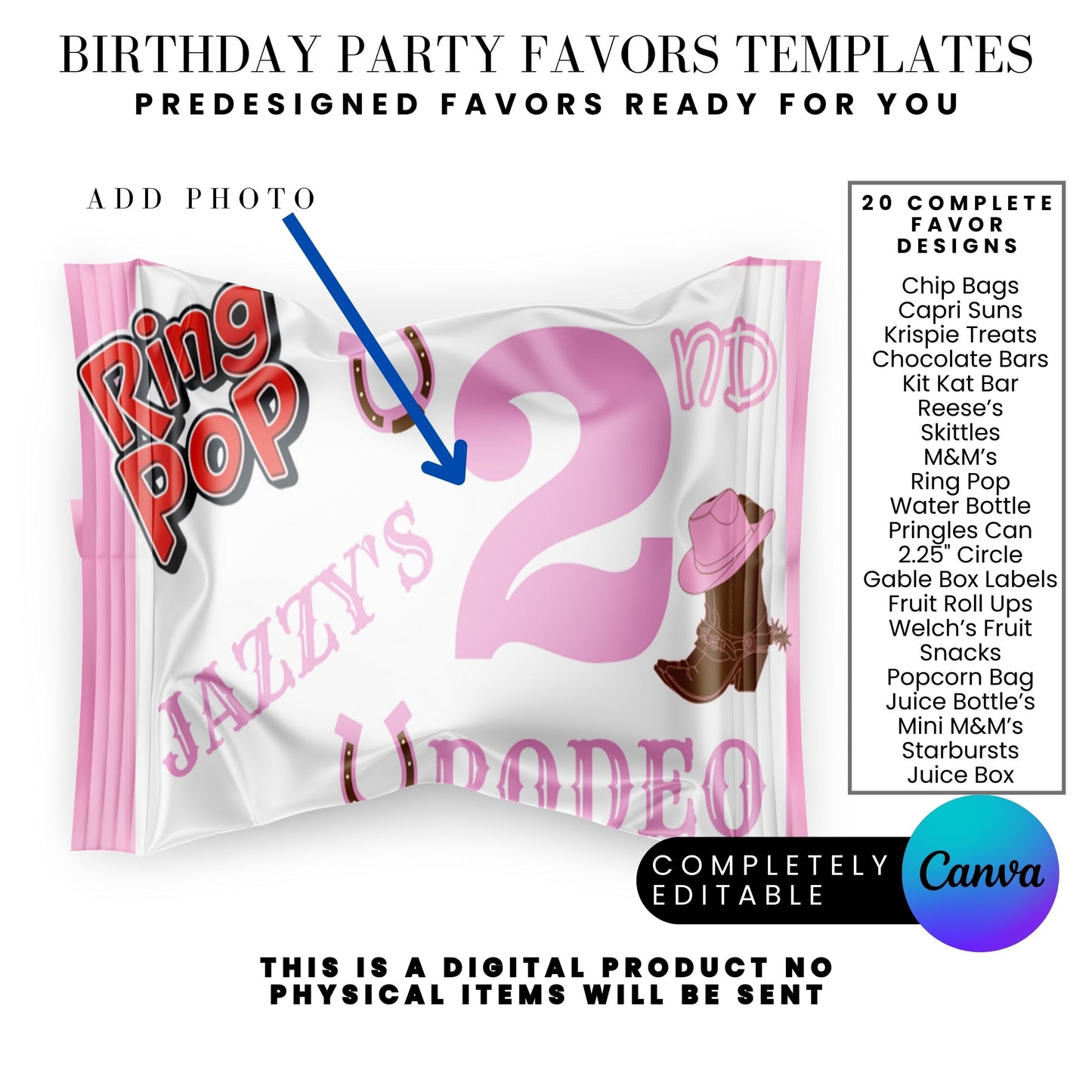 Pink Rodeo Birthday Party Favor Templates Bundle