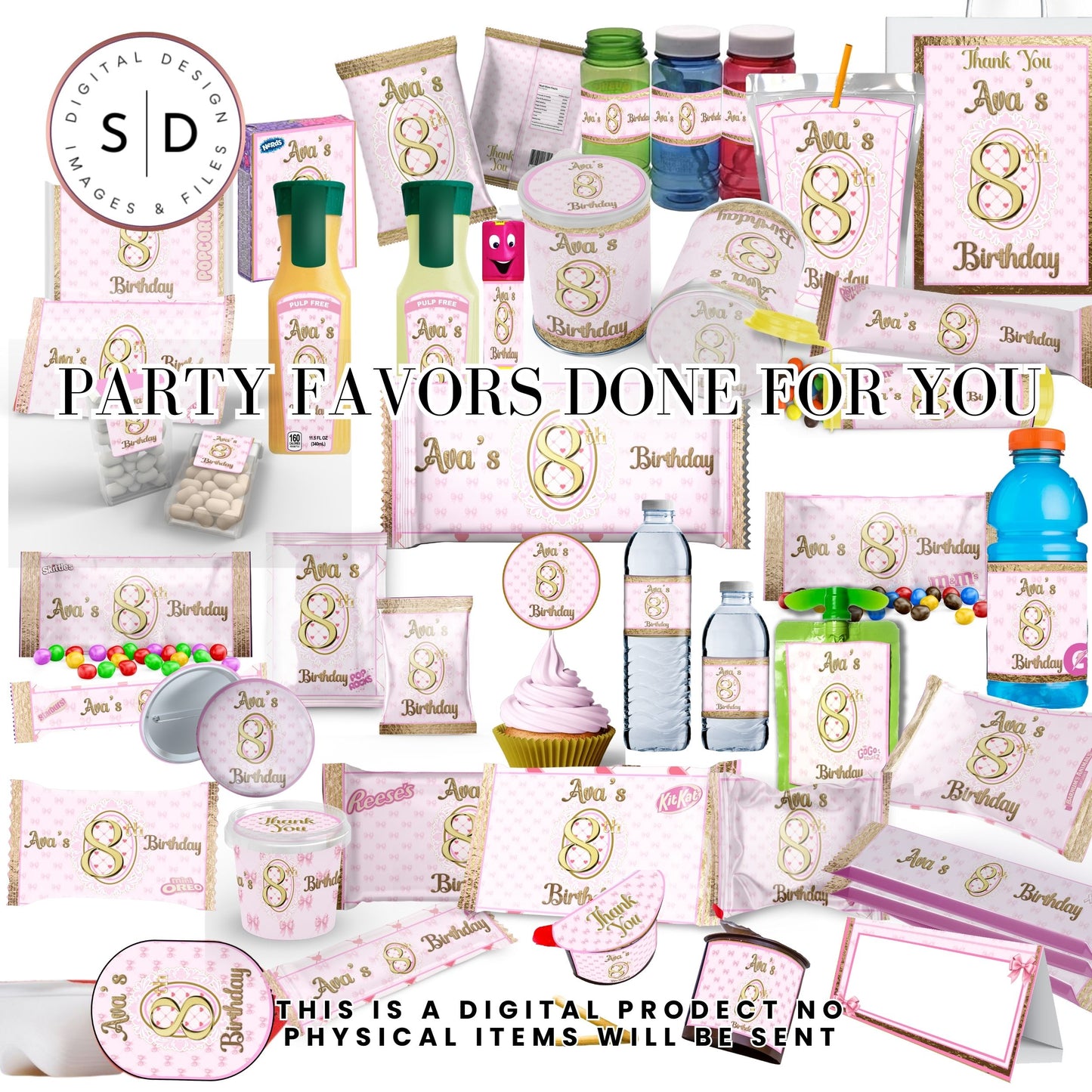 Pink Bow Party Printable Favor Designs DFY