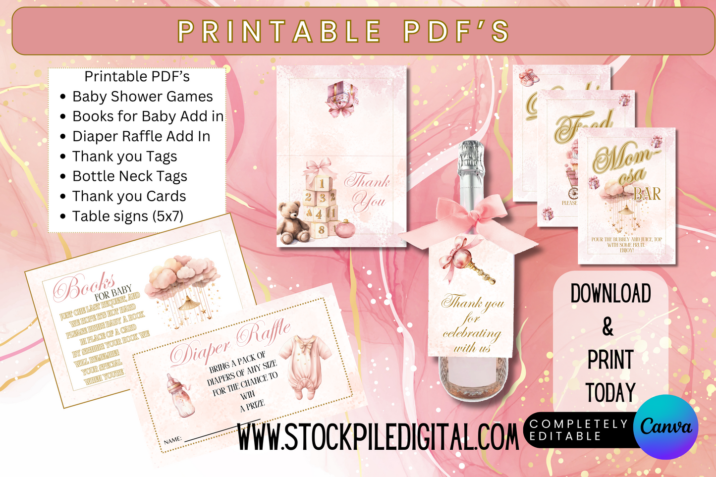 Blush Pink Baby Girl Watercolor Baby Shower Bundle