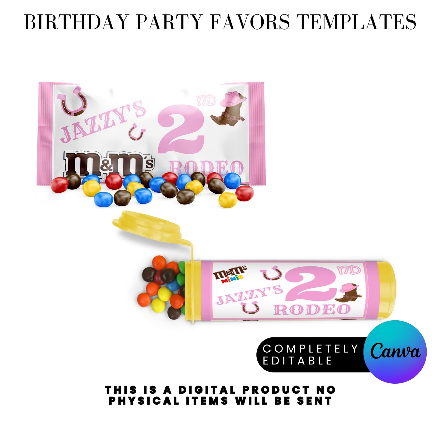 Pink Rodeo Birthday Party Favor Templates Bundle