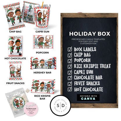 Elf Boy Express Christmas Eve Gift Box Canva Template Bundle