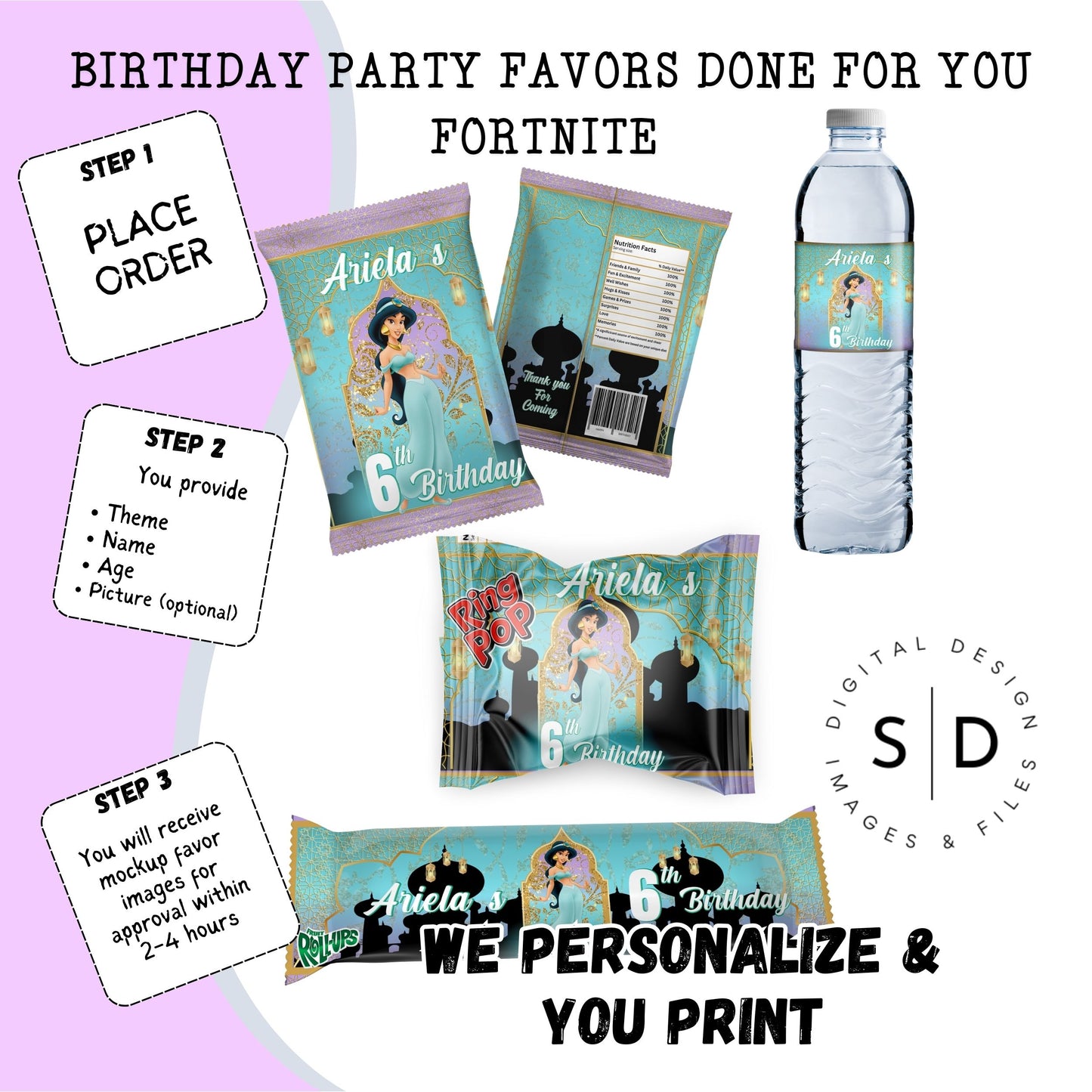 Princess Jasmine Birthday Party Favors DFY