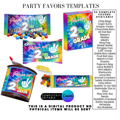 End of School Year Tie Dye Treat Wrapper Canva Templates Bundle