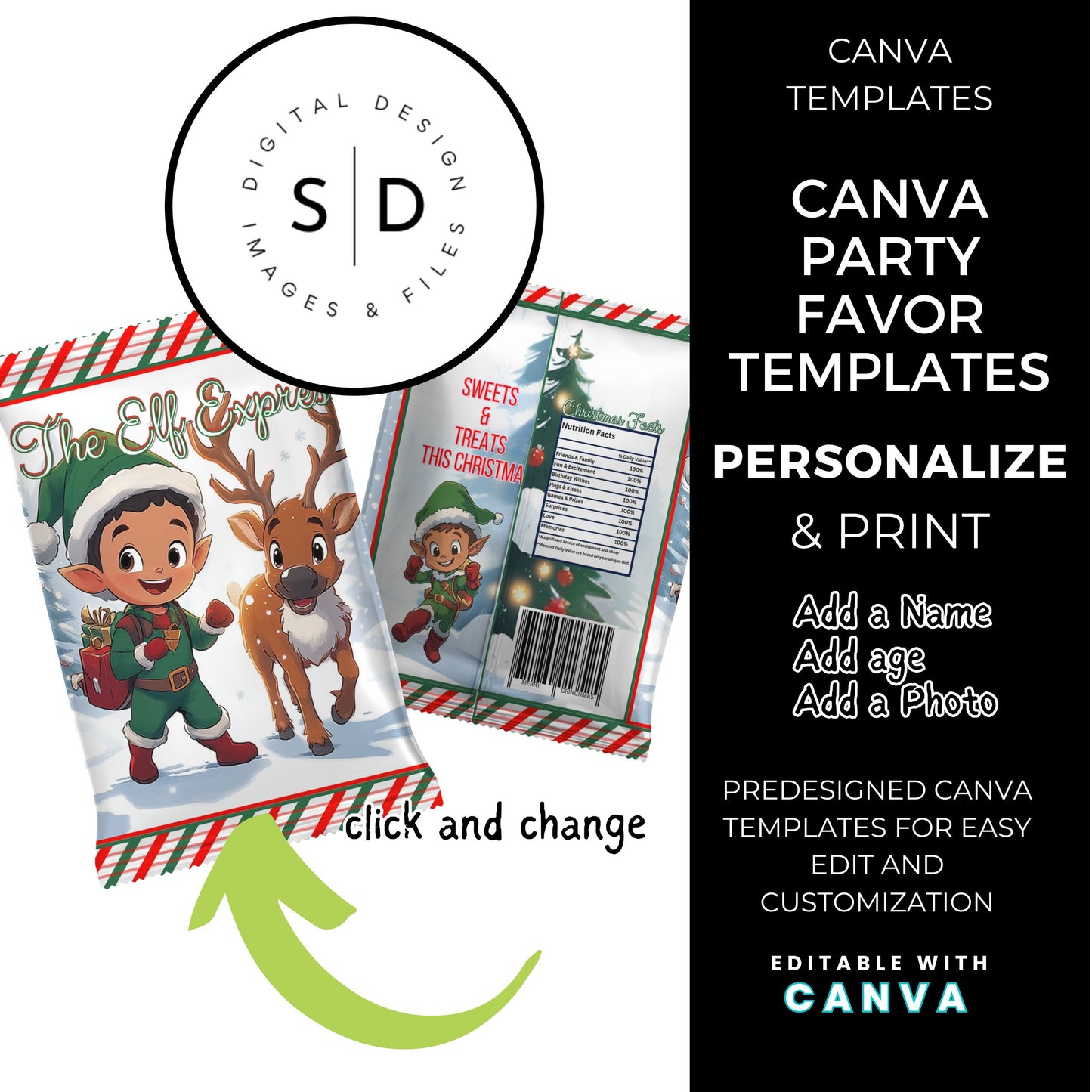 Elf Express Christmas Eve Gift Box Canva Template Bundle