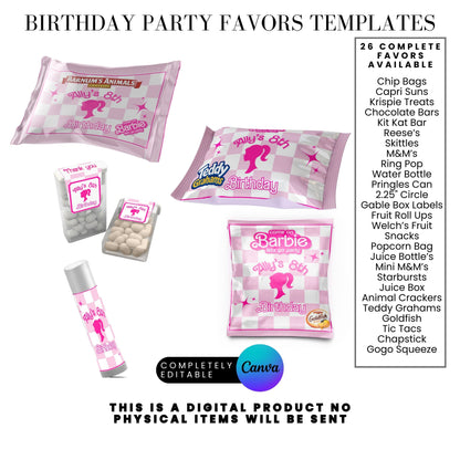 Let's Go Party Retro Barbie Birthday Party Favor Templates