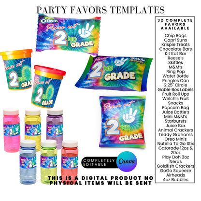 End of School Year Tie Dye Treat Wrapper Canva Templates Bundle