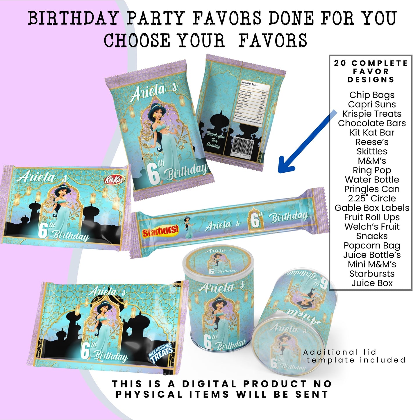 Princess Jasmine Birthday Party Favors DFY