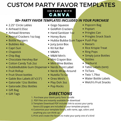 Canva Template Party Favors Bundle - Create Your Unique Event Favors!