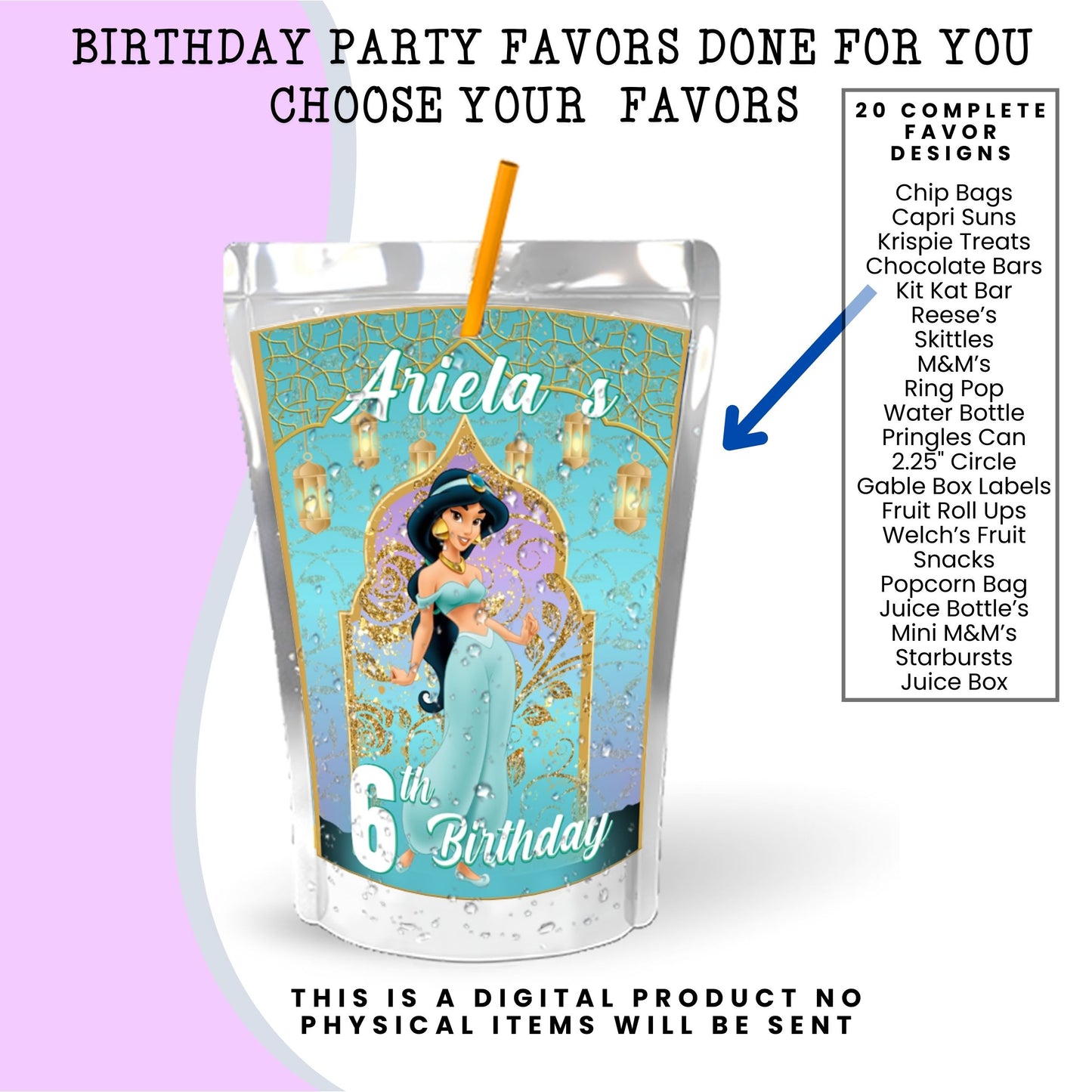 Princess Jasmine Birthday Party Favors DFY