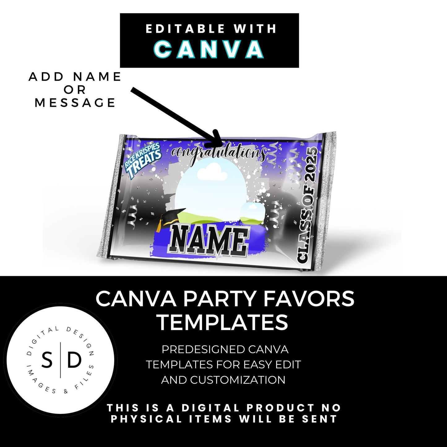 🎓 Class of 2025 Graduation Gift Box & Party Favor Canva Templates – Blue & Silver 🎉