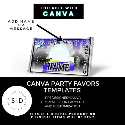 🎓 Class of 2025 Graduation Gift Box & Party Favor Canva Templates – Blue & Silver 🎉