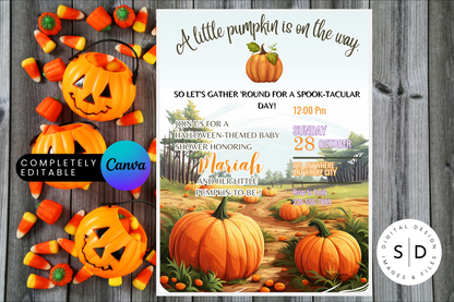 A little pumpkin is on the way Baby Shower invitation