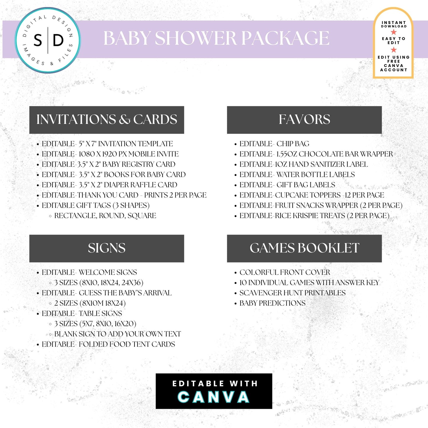 🌸 Safari Toile de Jouy Baby Shower Bundle – Editable Canva Templates 🌸