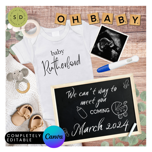Pregnancy Announcement Digital Baby Announcement Neutral White Bodysuit