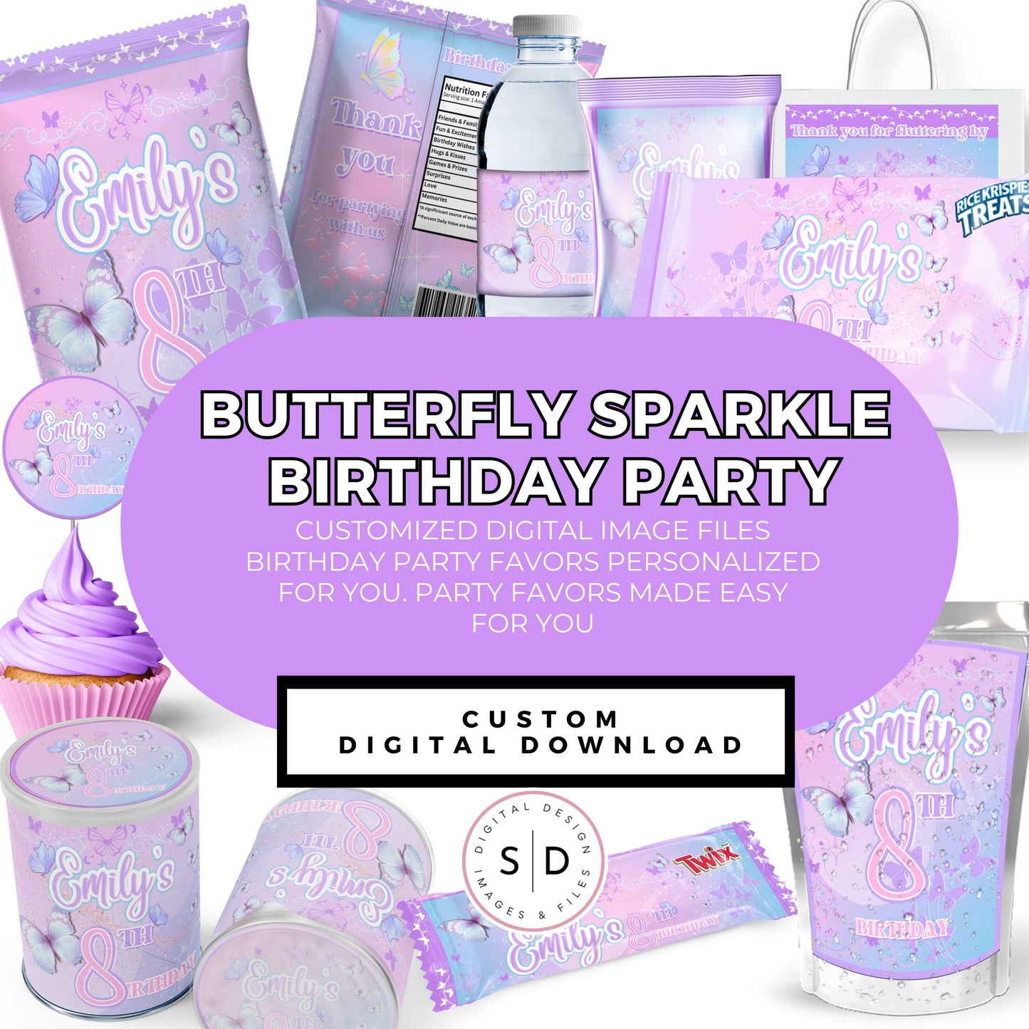 Butterfly Sparkle Lavender Birthday Party Favors DFY