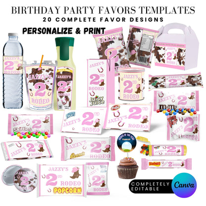 Pink Rodeo Birthday Party Favor Templates Bundle