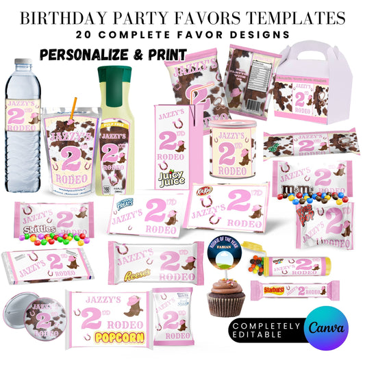 Pink Rodeo Birthday Party Favor Templates Bundle