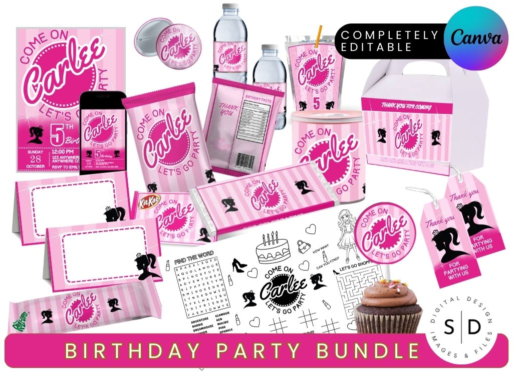 Fashion Doll PInk Party Favor Templates Bundle