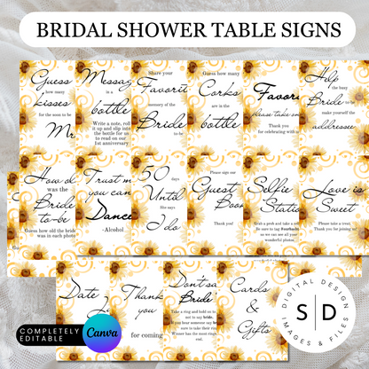 Sunflower Bridal Shower Table Signs Bundle
