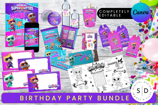 Super Kitties Birthday Complete Party Templates Bundle
