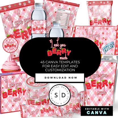 I Love You Berry Much Party Favor Canva Template Bundle