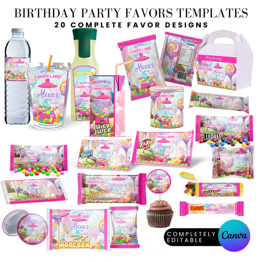 Candy Land Sweets Birthday Party Favor Templates Bundle