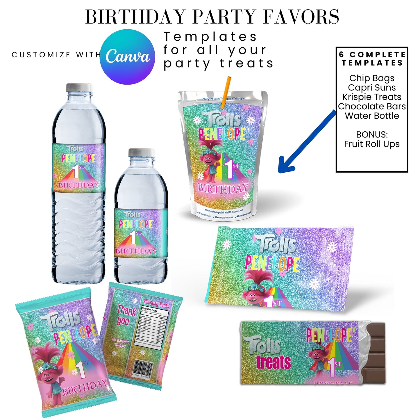 Trolls Party Favor Templates Bundle