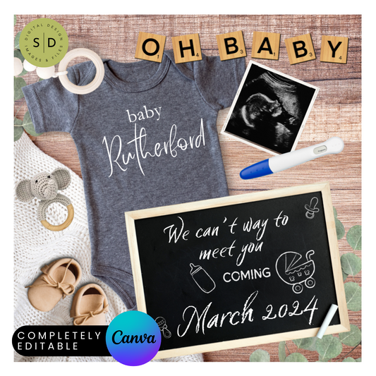 Pregnancy Announcement Digital Baby Announcement Neutral Gray Bodysuit