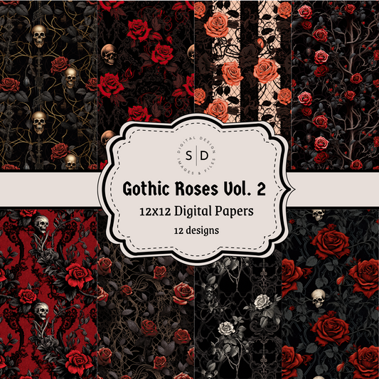 Gothic Roses Vol 2 roses seamless patterns 12x12" Papers