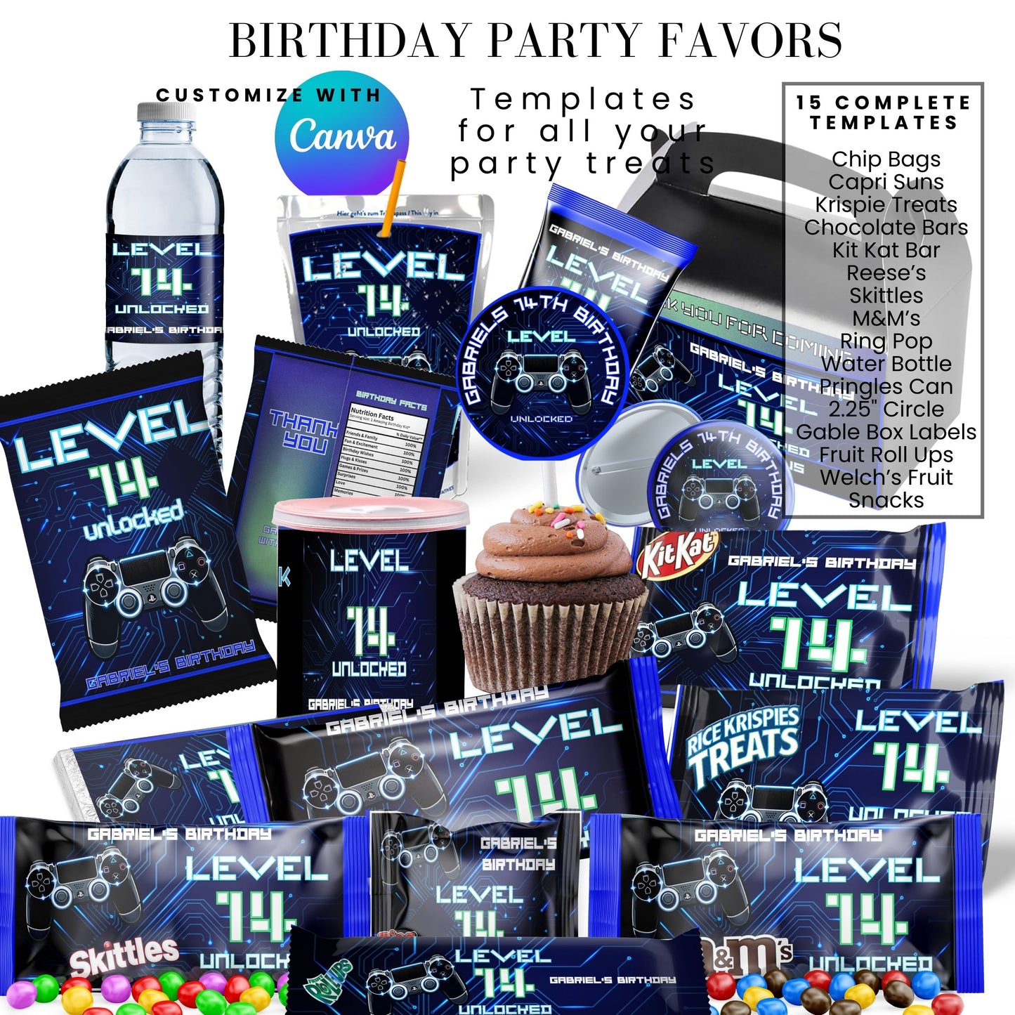 Level Unlocked Gamer Birthday Party Favor Templates Bundle