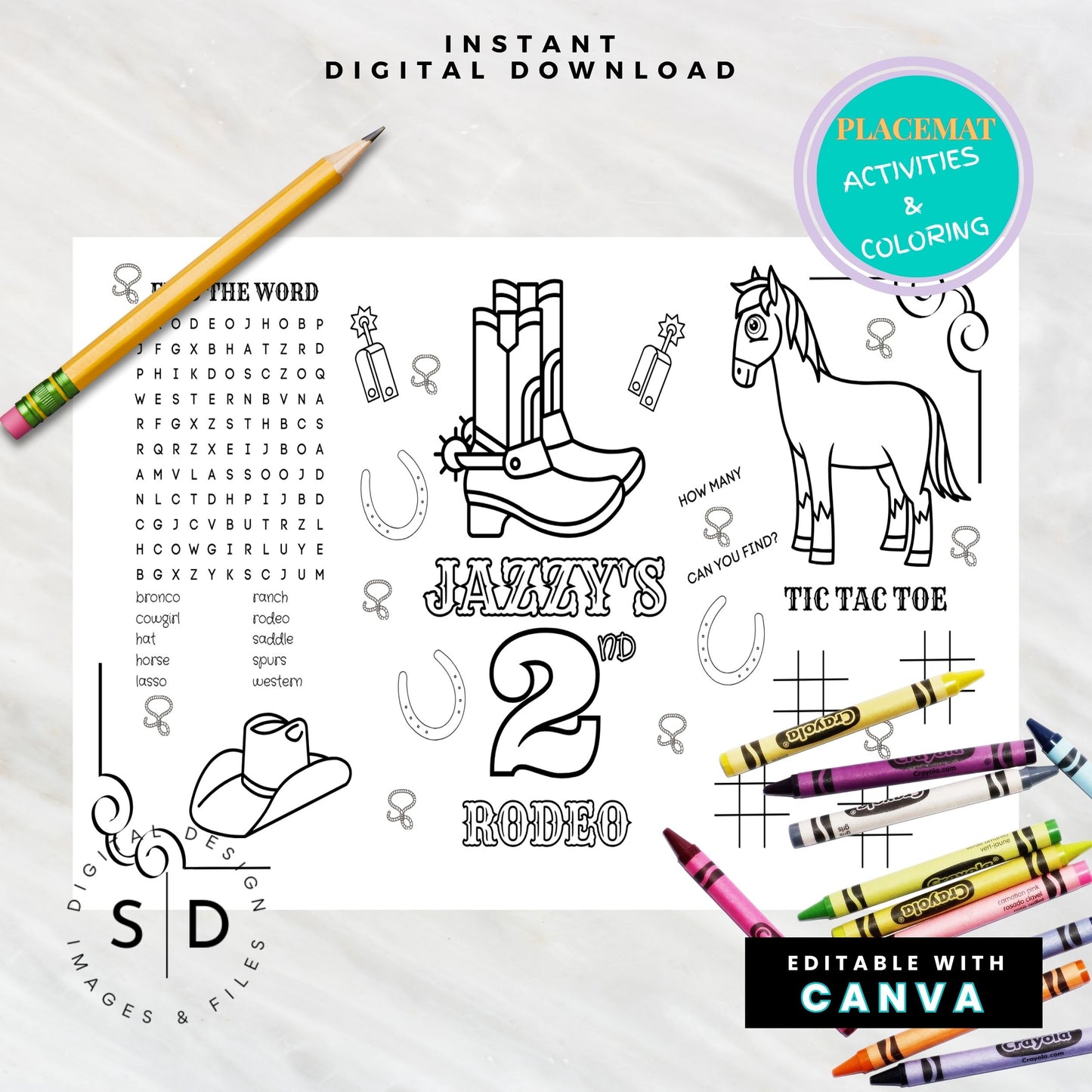 Rodeo Birthday Party Activity Sheet – Editable Canva Template