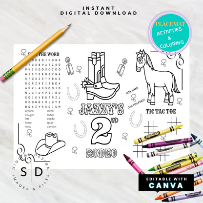 Rodeo Birthday Party Activity Sheet – Editable Canva Template