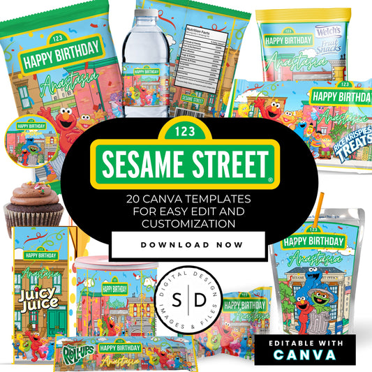 Sesame Street Birthday Party Favors Templates Bundle
