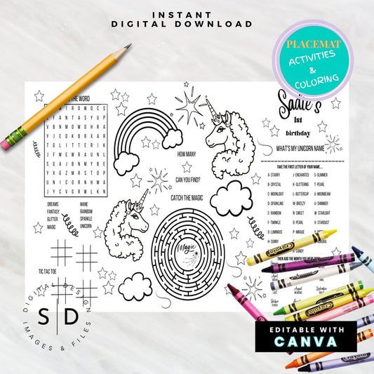 Afro Unicorn Birthday Party Activity Sheet