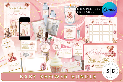 Blush Pink Baby Girl Watercolor Baby Shower Bundle