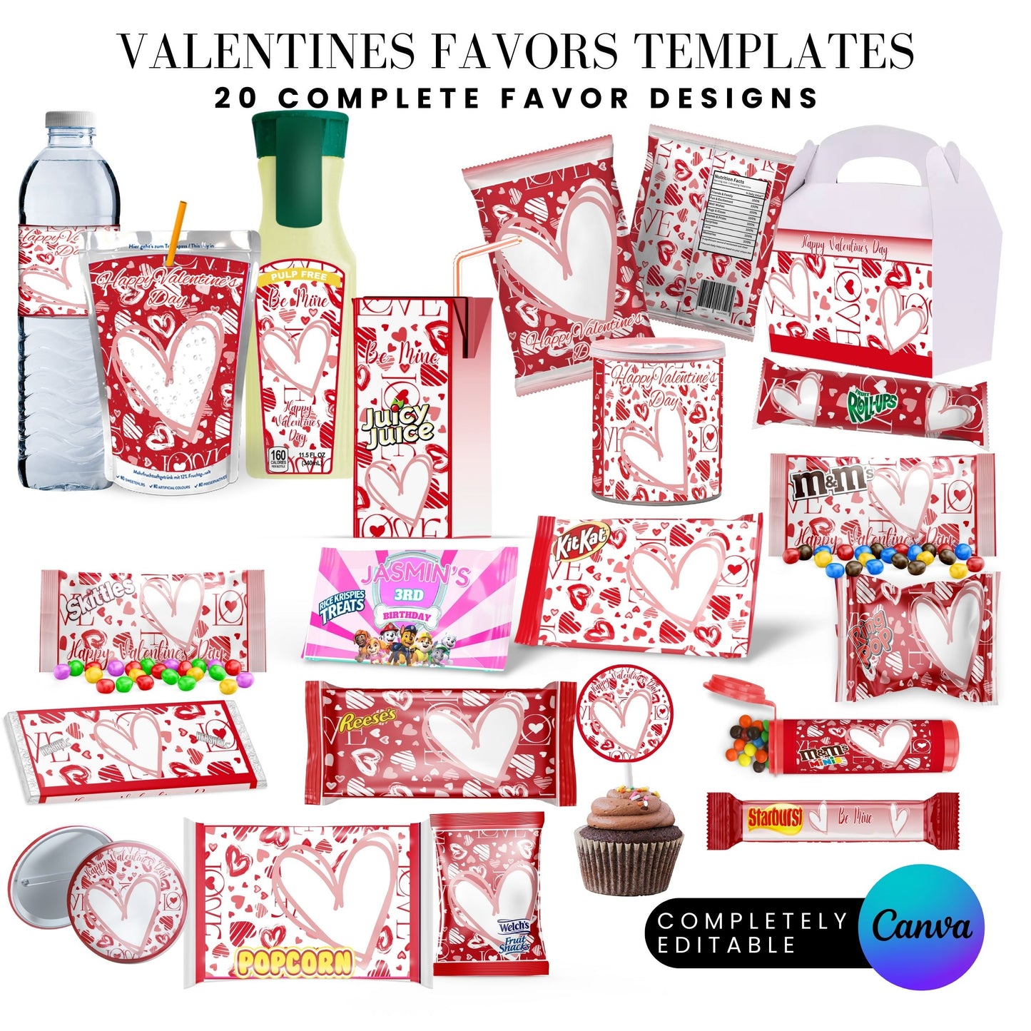 Hearts Valentines Party Favors Templates Bundle