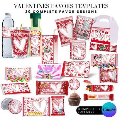 Hearts Valentines Party Favors Templates Bundle