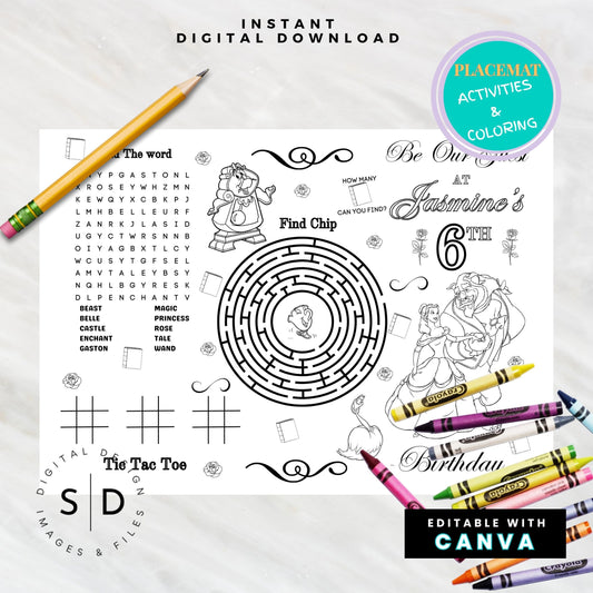 Be Our Guest Belle Party Activity Sheet