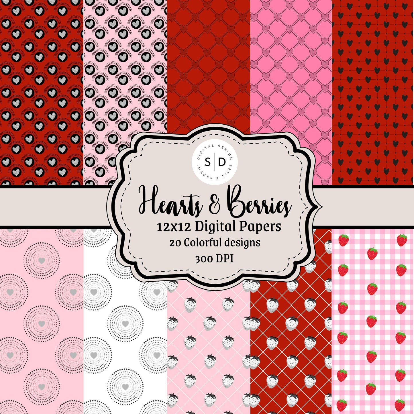 Hearts & Berries Seamless Digital Papers