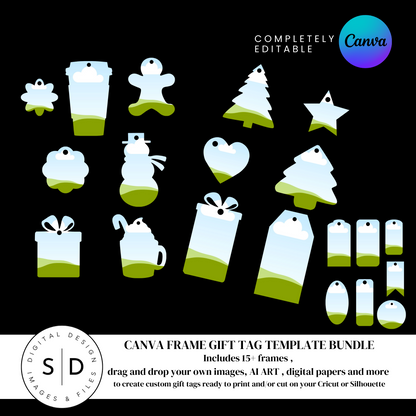 Holiday Gift Tag Frames Bundle - 19 Canva Shape Templates