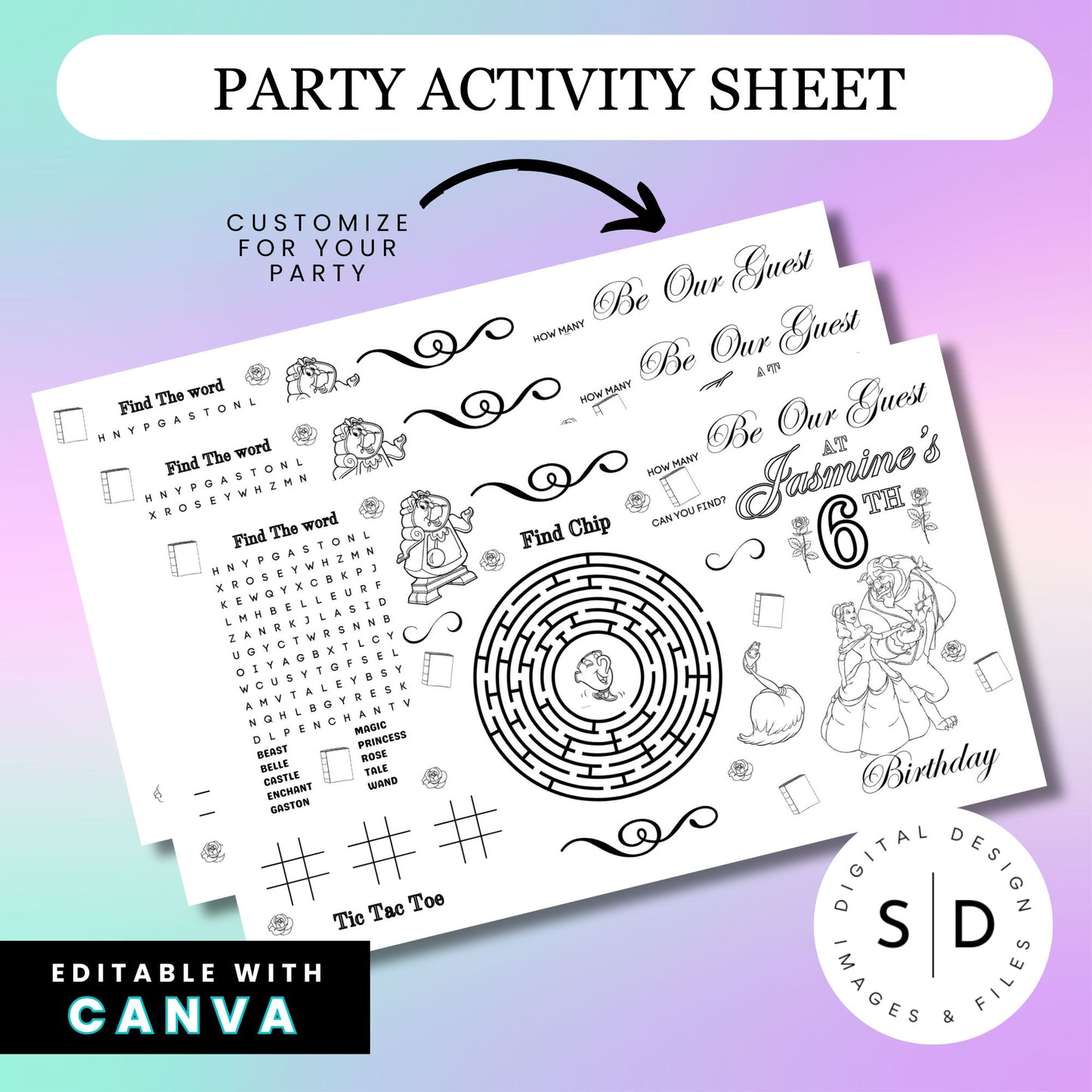 Be Our Guest Belle Party Activity Sheet