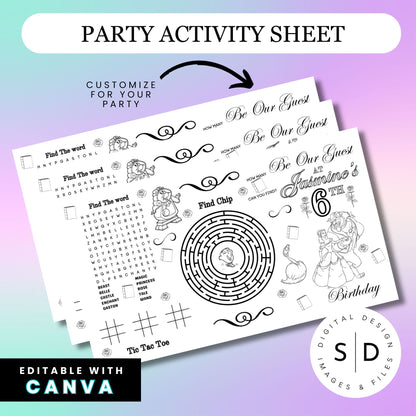 Be Our Guest Belle Party Activity Sheet