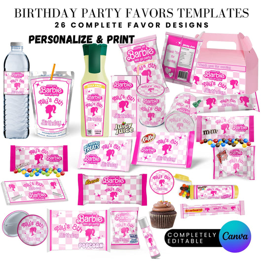 Let's Go Party Retro Barbie Birthday Party Favor Templates