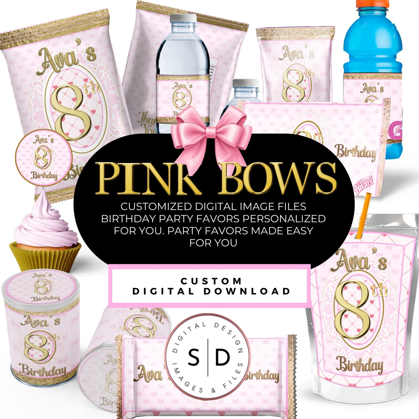 Pink Bow Party Printable Favor Designs DFY