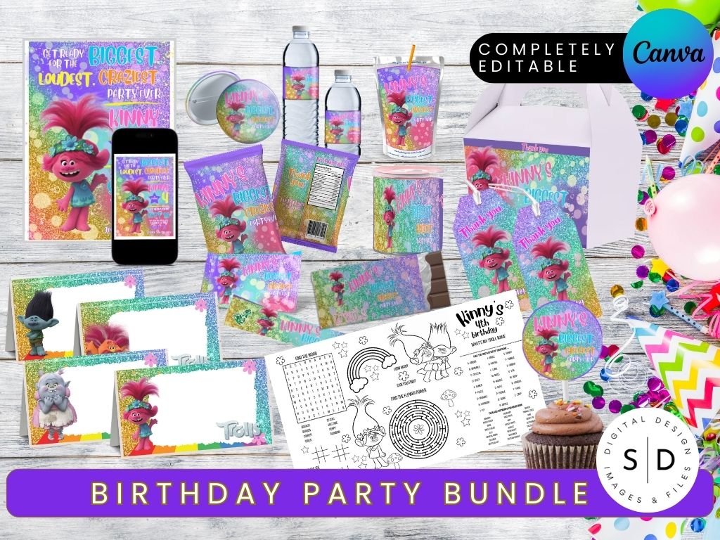 Trolls Craziest Birthday Party Templates Bundle